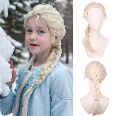 Edivd Long Platinum Blonde Braided Ponytail Wig for Cosplay Heat Resistant Synthetic Wigs with Cap (Small Size)