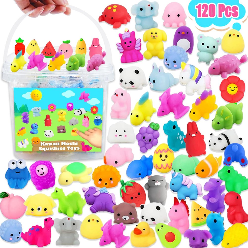120Pcs Mochi Squishies Toys, Kawaii Squishy Bulk for Kids Party Favors, Squeeze Toys for Stress Relief, Classroom Prizes, Christmas Goodie Bag Stuffers, Easter Party Bag Filler, Birthday Gifts(Random)
