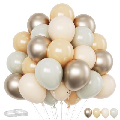 Funhot Beige Balloon Set, 60PCS Nude Birthday Balloons, 12Inch Sand White Apricot Double Stuffed Balloon Neutral Champagne Gold Balloons for Birthday Baby Shower Wedding Boho Bride Party Decorations