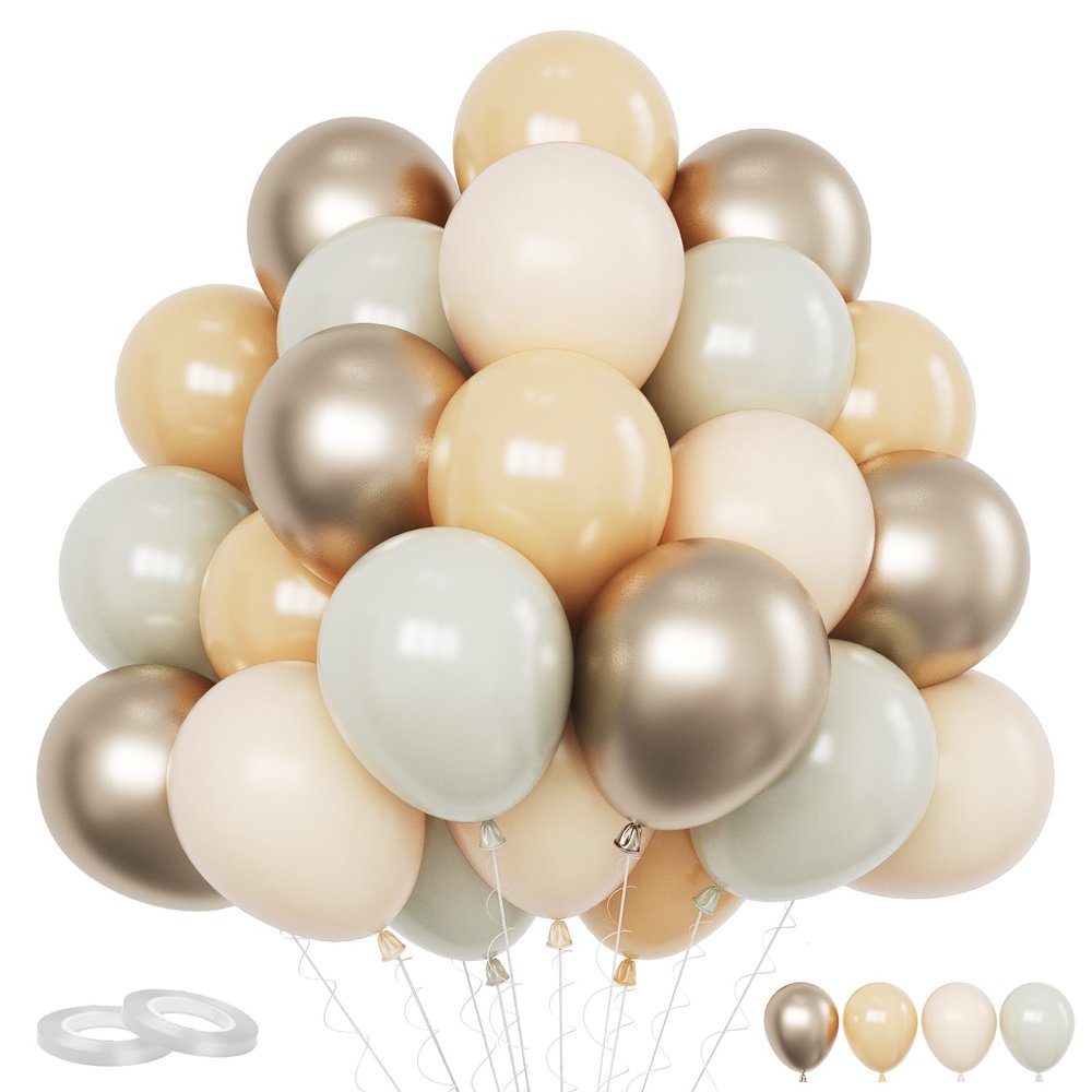 Funhot Beige Balloon Set, 60PCS Nude Birthday Balloons, 12Inch Sand White Apricot Double Stuffed Balloon Neutral Champagne Gold Balloons for Birthday Baby Shower Wedding Boho Bride Party Decorations