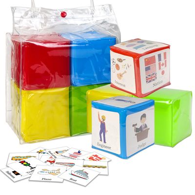 BOHEMIABY Foam Dice for Classroom, 4Pcs 3.9 Inch Large Squishy Dice for Kids - Story Cubes with 24 Theme Cards, Blank Dry Erase Dice for Teachers, Math Manipulatives, Story Telling, Learning Games