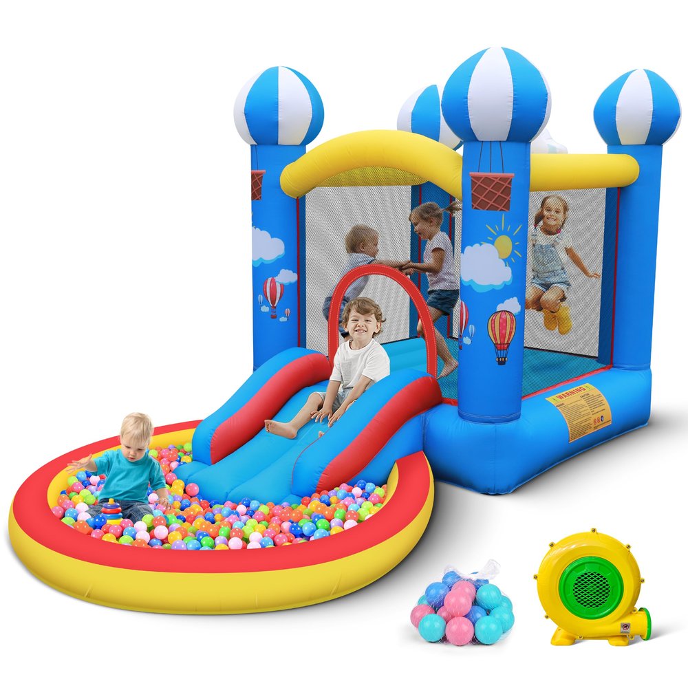 Culaluva Inflatable Bounce House: 4 in 1 Bouncy Castle with Ball Pit & Slide for Kids Age 3-6 with 370 Watt Blower and Storage Bag for Indoor Outdoor Play Oxford Cloth