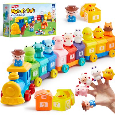 Play-Act Learning Toy for Toddlers 1 2 3 Years Old, Counting, Matching & Sorting Montessori Learning Farm Train Including 9 Farm Animals, Easter Basket Stuffers Birthday Gift for Baby Boys Girls