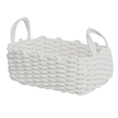 Cotton Rope Storage Basket, Woven Cotton Rope Baby Gift Basket, Bathroom Organization Bin with Handle, Hand Knitting Nordic Style Desktop Storage Organizer for Key(30x22x14cm/11.8x8.7x5.5in-White)