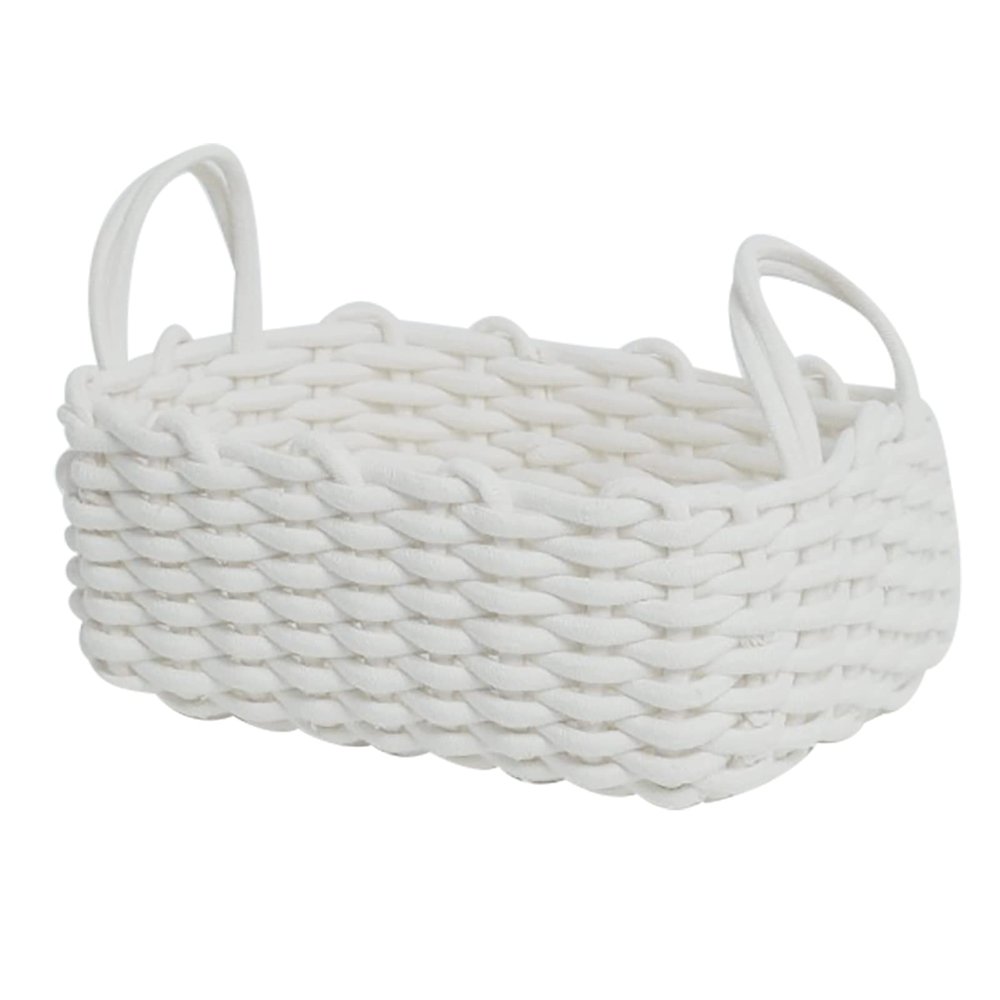 Cotton Rope Storage Basket, Woven Cotton Rope Baby Gift Basket, Bathroom Organization Bin with Handle, Hand Knitting Nordic Style Desktop Storage Organizer for Key(30x22x14cm/11.8x8.7x5.5in-White)