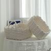 Cotton Rope Storage Basket, Woven Cotton Rope Baby Gift Basket, Bathroom Organization Bin with Handle, Hand Knitting Nordic Style Desktop Storage Organizer for Key(30x22x14cm/11.8x8.7x5.5in-White) view 4