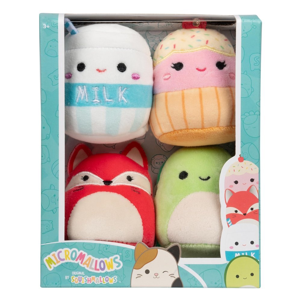 Micromallows Squishmallows Original 4-Pack Clara Cupcake, Fifi Fox, Henry Turtle, Melly Milk Carton
