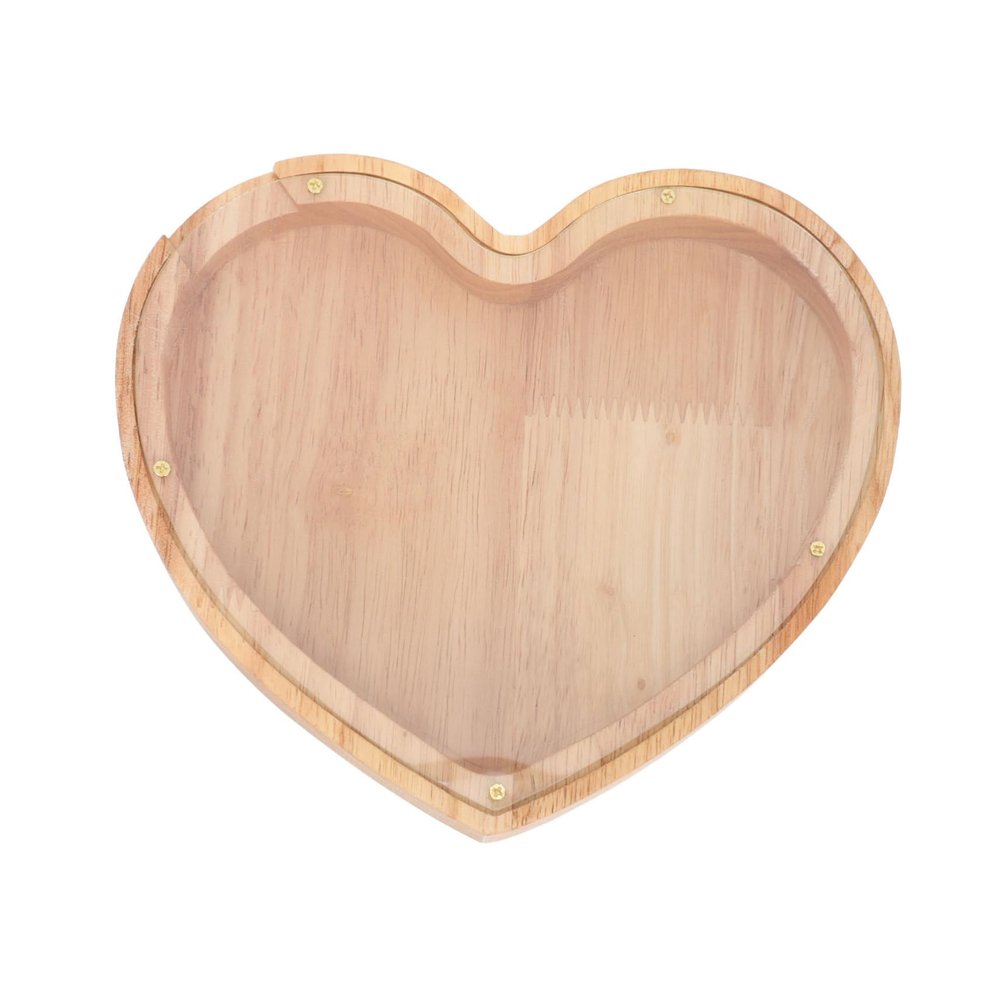 Abaodam Creative Heart Shaped Coin Bank Unique Wooden Savings Jar with Window for Easy Viewing Chic Tabletop Decoration for Home Gift Giving Brown