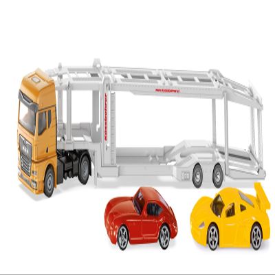 Siku 3944, Man Car Transporter, 1:50, Includes 2 Toy Cars, Metal/Plastic, Yellow/Silver, Detachable Trailer, Lowerable Platform