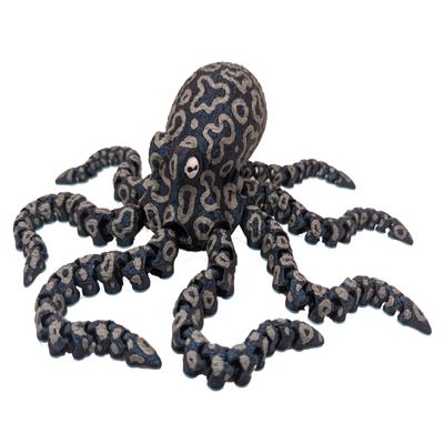 3D Printed Spotted Octopus - Articulated Multicolor Fidget Toy, Medium (Metal/Silver/Shiny Blue)