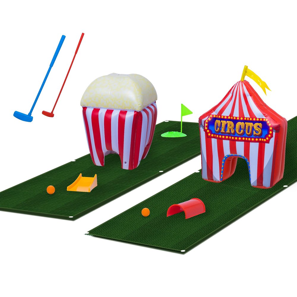 FunPark Inflatable Mini Golf Set 13-Piece Course with Adjustable Clubs, Balls, Putting Cups, Green Mats and Themed Obstacles for Indoor or Outdoor Play, Active Game for Boys ANG Girls, Ages 6+