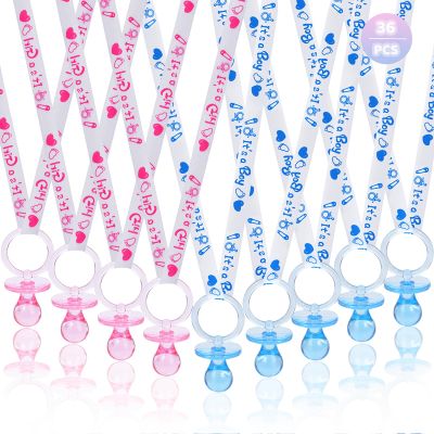 36 Baby Shower Pacifiers Necklace, Acrylic Pacifier Necklace, Pacifier Necklace for Baby Shower Boys Girls Party Favors Charm/Gender Reveal Party Table Scatter/Baby Shower Necklace Game(Blue&Pink)