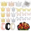 153Pcs Flower Bouquet Accessories & Crowns for Flower Bouquets, Including 12Pcs Cake Mini Crown Topper, 36Pcs Butterfly Decorations 100Pcs Flower Pins for Birthday Wedding view 1