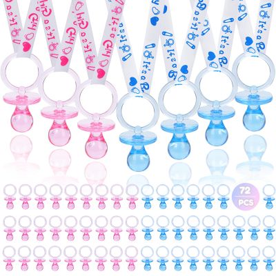 72 Acrylic Pacifier Necklace for Baby Shower Boys & Girls Party Favors, Gender Reveal Party Table Scatter/Necklace Game (Blue & Pink)
