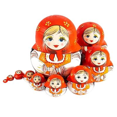 RUTAVM Russian Dolls Natural Wooden Matryoshka Doll Set of 10,Traditional Babushka Home Decor, Wooden Handmade Matryoshka Nesting Dolls