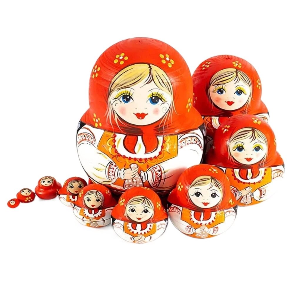 RUTAVM Russian Dolls Natural Wooden Matryoshka Doll Set of 10,Traditional Babushka Home Decor, Wooden Handmade Matryoshka Nesting Dolls