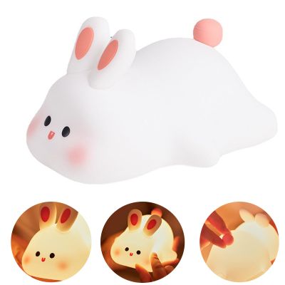 Kjsokoy Big Face Rabbit Light, LED Portable Rechargeable Bunny Night Lamp, USB Dimmable Rabbit Night Light for Baby Nursery, Silicone Touch Lamp for Bedroom (C-Warm Light Monochrome Version)