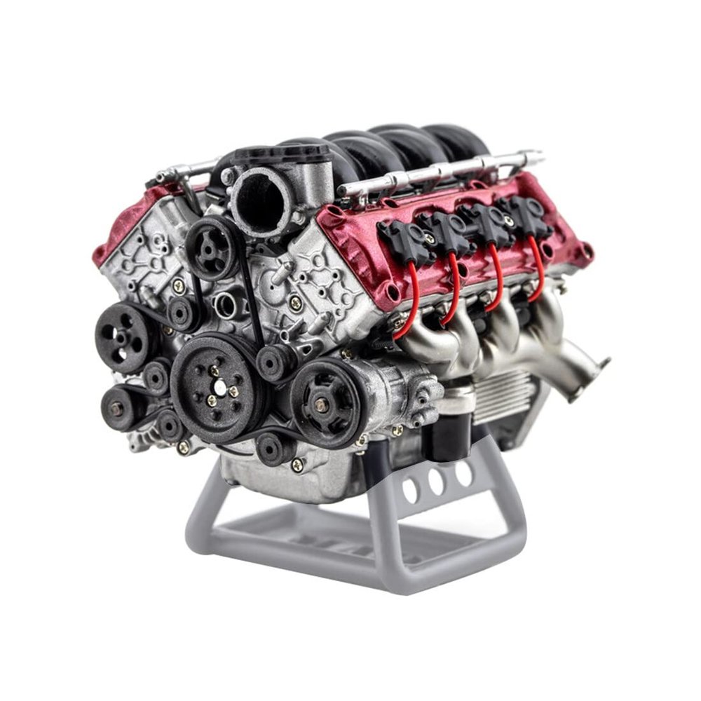 Fundiyengdi Mini V8 Engine Kit for AX90104 SCX10 Capra VS4-10 Pro/Ultra Model Car, V8 Simulate Dynamic Engine Motor MAD RC 3D Printing DIY Assembly Model-KIT Version