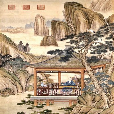 Bristlegrass Jigsaw Puzzles 500 Pieces and Up Puzzle Parent,Chinese Giuseppe Castiglione Masterpieces of Art Qianlong Emperor Plays The Zither 500 Piece Puzzle Birthday Gift Home Decor(500pcs)