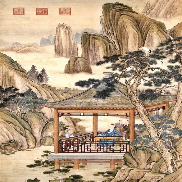 Bristlegrass Jigsaw Puzzles 500 Pieces and Up Puzzle Parent,Chinese Giuseppe Castiglione Masterpieces of Art Qianlong Emperor Plays The Zither 500 Piece Puzzle Birthday Gift Home Decor(500pcs)