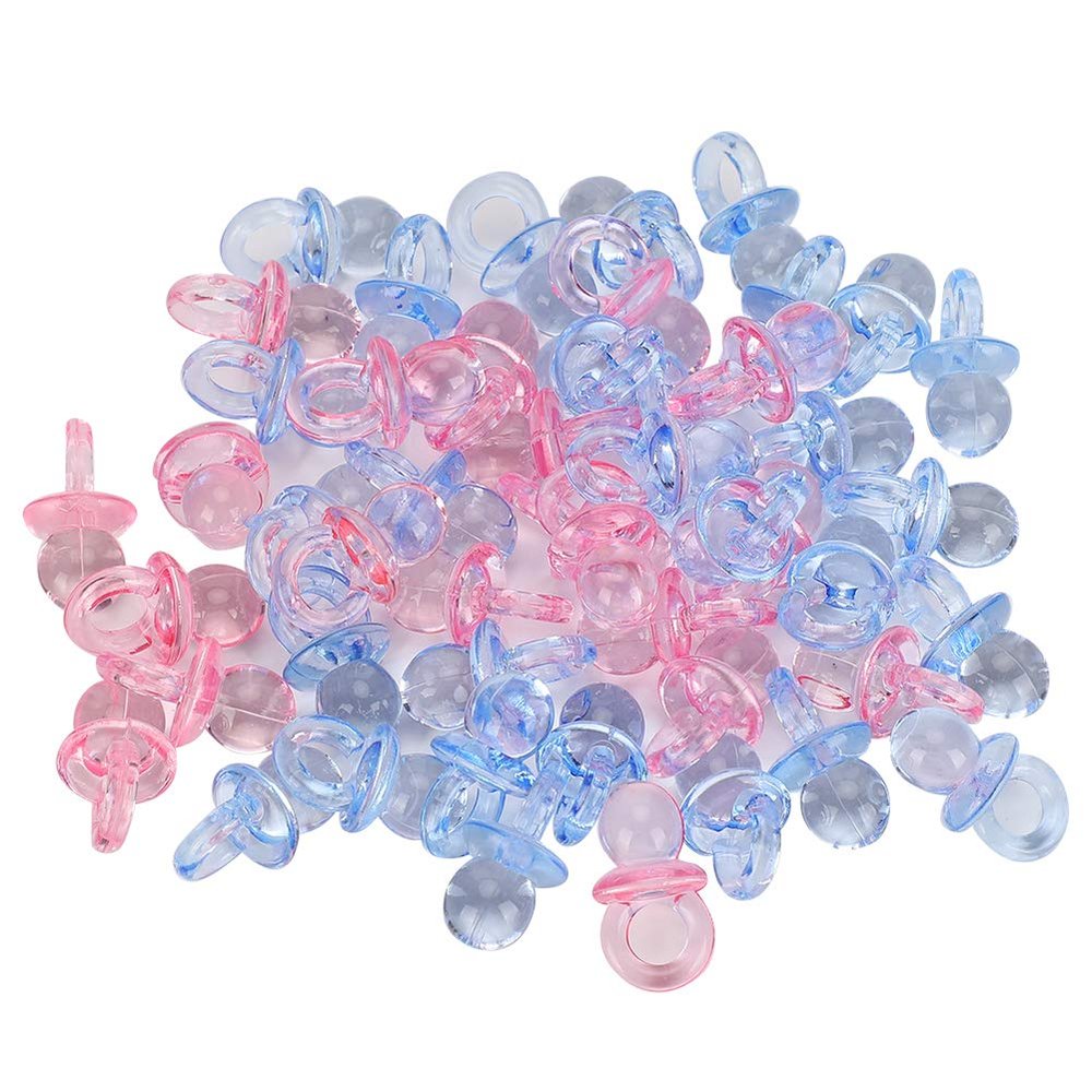 100Pcs Acrylic Pacifier, Plastic Pacifiers Mix Colors Pacifiers, Chupones De Acrlico Baby Sr for Baby Shower Game, Transparent and Shiny, for Decoration of Babies Birthdays and Christenings 21 X