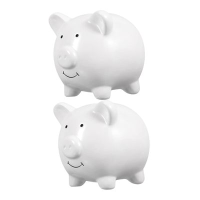 Abaodam 2pcs Adorable Ceramic Piggy Bank for Creative Money Pot for Saving Coins Cute Desktop Decor White Pig Shape