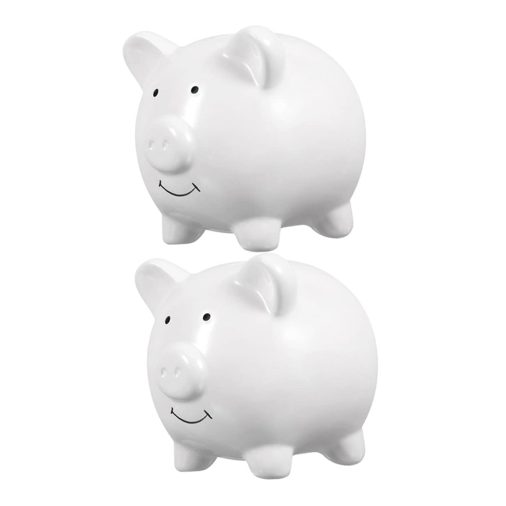 Abaodam 2pcs Adorable Ceramic Piggy Bank for Creative Money Pot for Saving Coins Cute Desktop Decor White Pig Shape