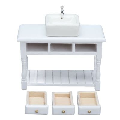 1:12 Ceramic Dollhouse Bathroom Furniture, Durable White Wash Basin Table Set, Suitable for Doll Houses, Room Boxes and House Models
