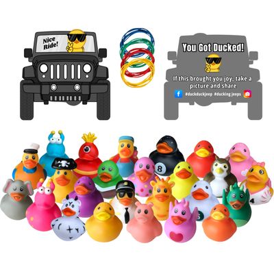 Ducks for Jeep Ducking - Complete Kit for Jeep Ducks with 25 Ducks for Jeeps, 25 Ducking Tags, and 25 Bands - Rubber Ducks for Jeeps in Unique Designs - Rubber Ducks for Jeep Ducking Game