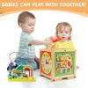 Wooden Activity Cube 6 in 1 Montessori Educational Learning Sensory Toys for 1 Year Old 12-18 Months Boys Girls First Birthday Gifts for Baby Toddler Toys Age 1-2 Bead Maze Shape Sorter Abacus view 3