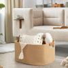 danpinera 108 L Blanket Basket for Living Room, Toy Basket With Leather Handle, Large Storage Bins for Toys, Pillows, Clothes, Rectangle Large Cotton Rope Basket, 25*16*16 Jute view 3