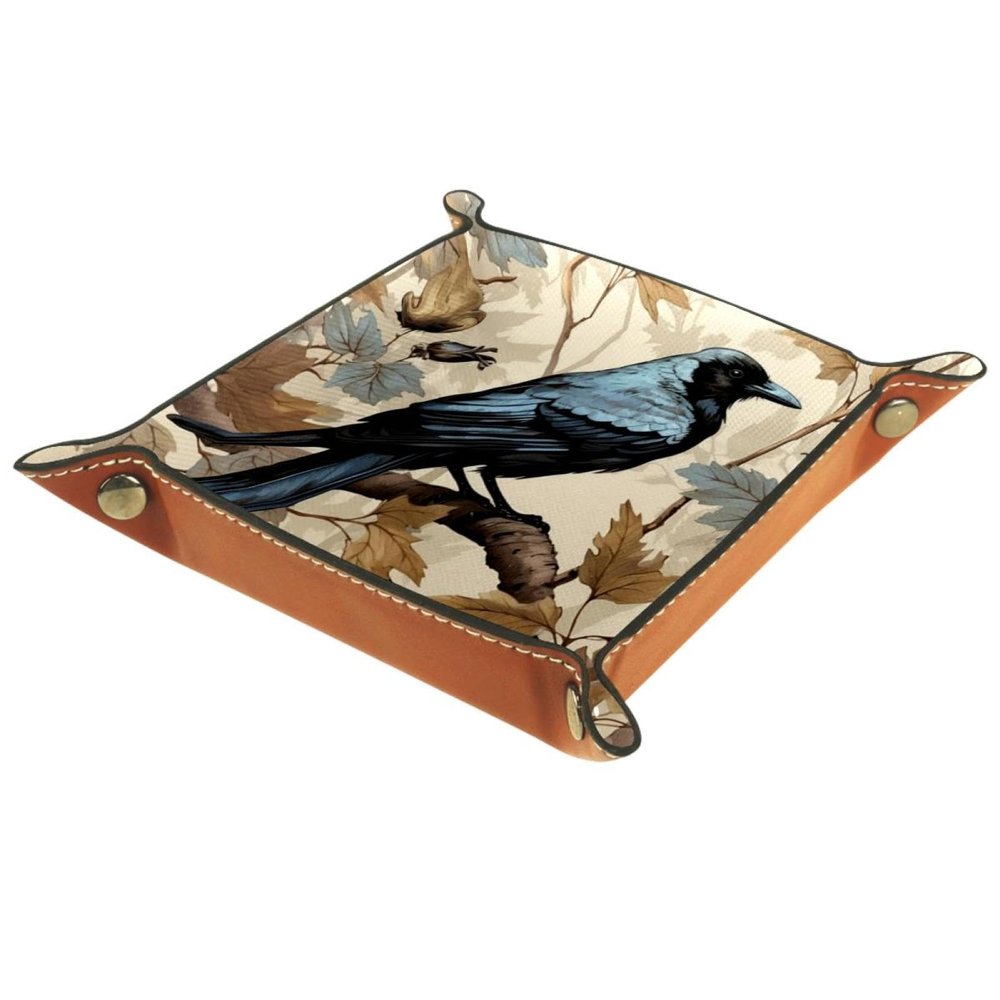 Autumn Crow Bird Dice Tray PU Leather Dice Rolling Tray Folding Dice Holder for Dice Games, Like RPG, DND and Other Table Games