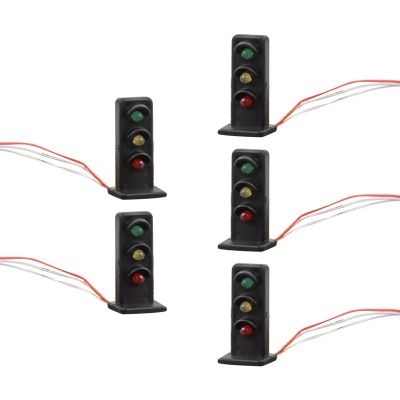 MOOKEENONE 5Pcs 1:87 Scale Model Railroad Traffic Light Signal Light, DC 3V Lights, 3-Lights Block Signal for Train Building Scenery Layout Decoration