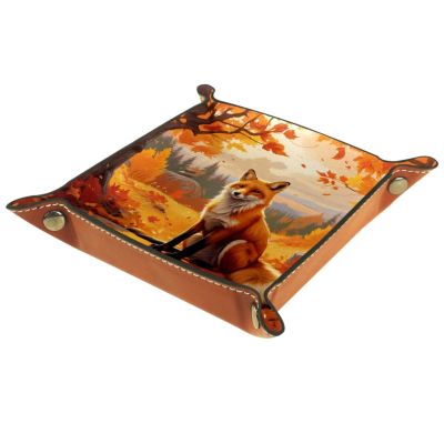 Autumn Fox Dice Tray PU Leather Dice Rolling Tray Folding Dice Holder for Dice Games, Like RPG, DND and Other Table Games