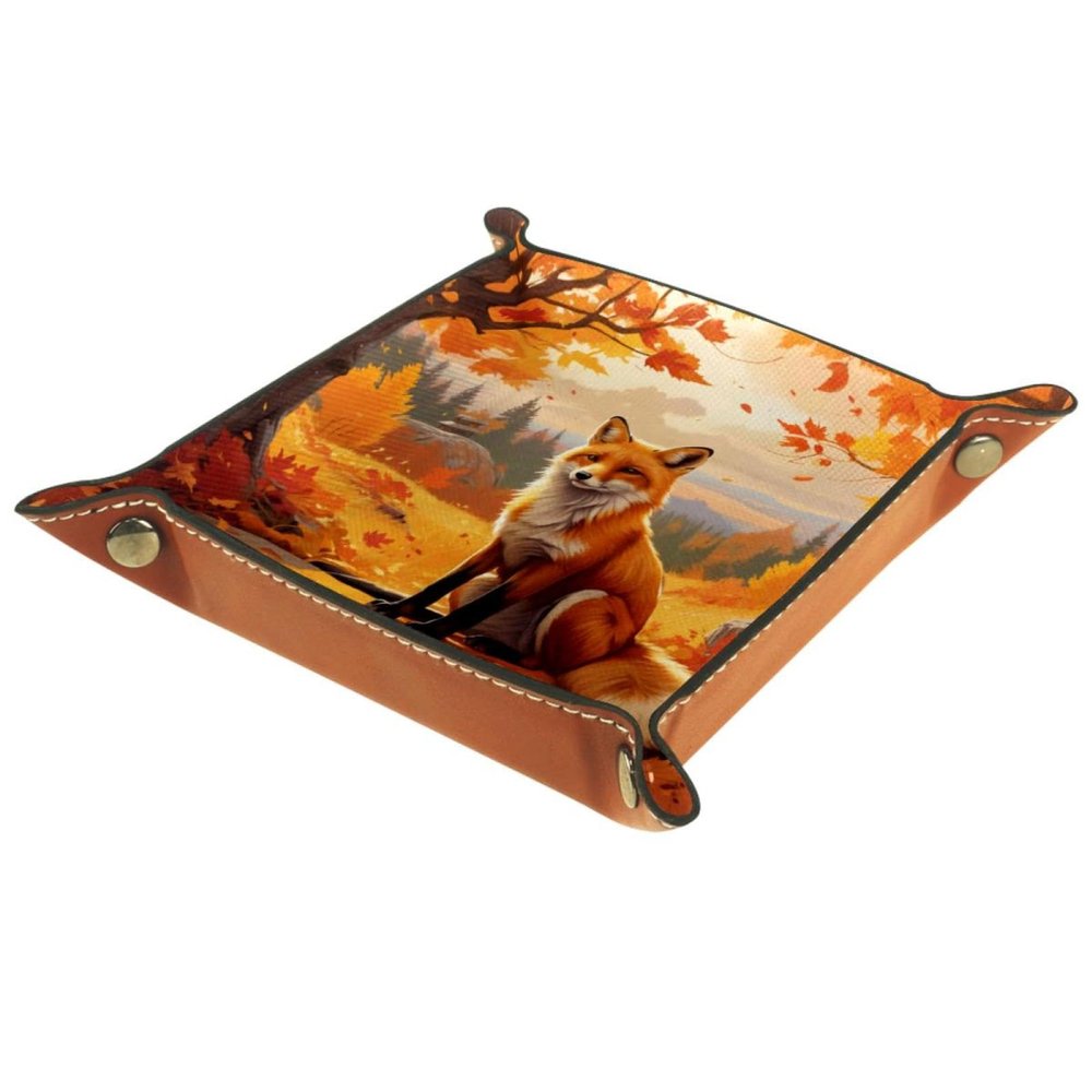 Autumn Fox Dice Tray PU Leather Dice Rolling Tray Folding Dice Holder for Dice Games, Like RPG, DND and Other Table Games