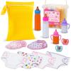 HOAYO 13 Pack Baby Doll Accessories, Disappearing Feeding and Caring Set with Diaper Bag, 2 Milk & Juice Bottles, 2 Toy Pacifier, 4 Diaper, 2 Bibs for 14-18 Inch Baby Dolls view 1