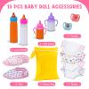 HOAYO 13 Pack Baby Doll Accessories, Disappearing Feeding and Caring Set with Diaper Bag, 2 Milk & Juice Bottles, 2 Toy Pacifier, 4 Diaper, 2 Bibs for 14-18 Inch Baby Dolls view 3