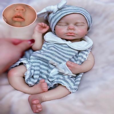 Abenduot 13Inch Full Body Silicone Baby Doll Can Open Mouth Handmade Realistic Newborn Baby Boy Dolls Anatomically Correct
