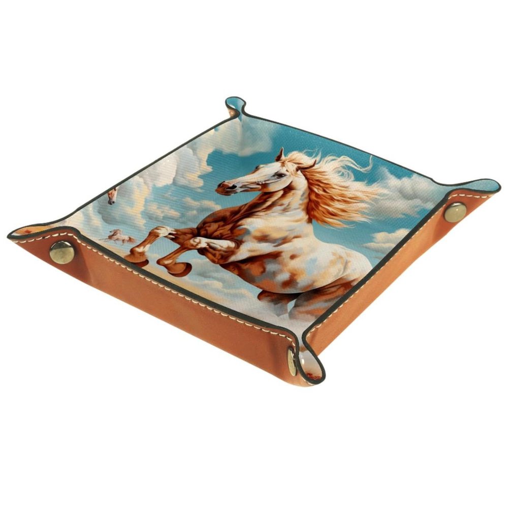 Animal Horses Dice Tray PU Leather Dice Rolling Tray Folding Dice Holder for Dice Games, Like RPG, DND and Other Table Games