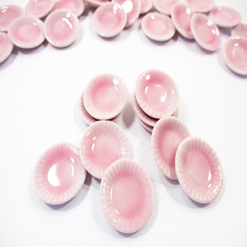 10x22mm Pink Round Plate Dish Dollhouse Miniature Ceramic Kitchenware Supply 16796