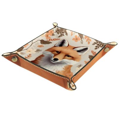 Autumn Leaves Fox Dice Tray PU Leather Dice Rolling Tray Folding Dice Holder for Dice Games, Like RPG, DND and Other Table Games