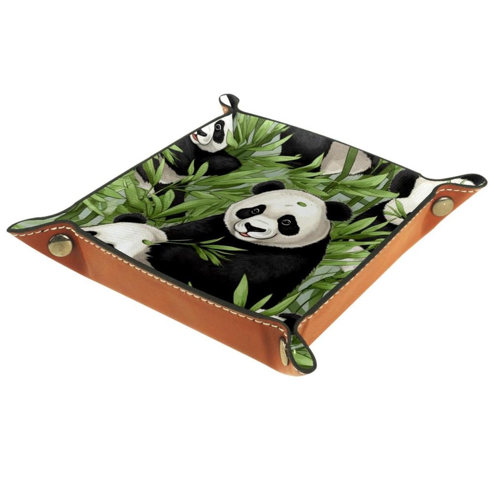 Animal Panda Leaves Dice Tray PU Leather Dice Rolling Tray Folding Dice Holder for Dice Games, Like RPG, DND and Other Table Games