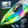 H-SPACE RC Boat with LED Light for Kids, 15KM/H, 2.4G Remote Control Boat with LED Lights, RC Electric Boats for Pools and Lakes, with Rechargable Batteries, Toy for Adults and Kids view 1