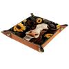 Cow Sunflower Dice Tray PU Leather Dice Rolling Tray Folding Dice Holder for Dice Games, Like RPG, DND and Other Table Games view 1