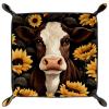 Cow Sunflower Dice Tray PU Leather Dice Rolling Tray Folding Dice Holder for Dice Games, Like RPG, DND and Other Table Games view 2