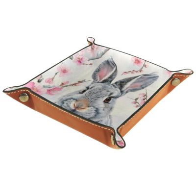 Bunny Cherry Flowers Dice Tray PU Leather Dice Rolling Tray Folding Dice Holder for Dice Games, Like RPG, DND and Other Table Games