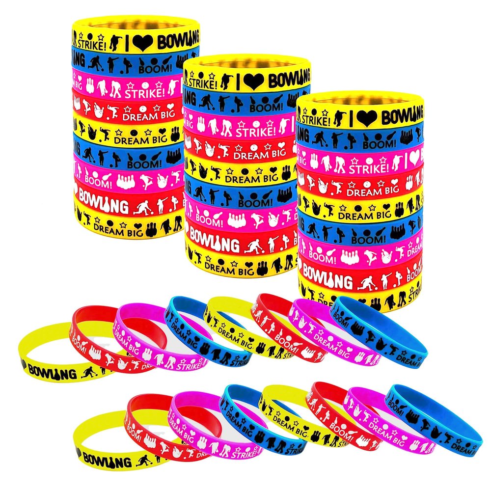 BignzwUra 36 PCS Bowling Motivational Silicone Wristbands Rubber Bracelets Bulk for Baby Shower/Events/Carnival/Birthday Party Favors Supplies Decorations Goodie Bag Favor Stuffers