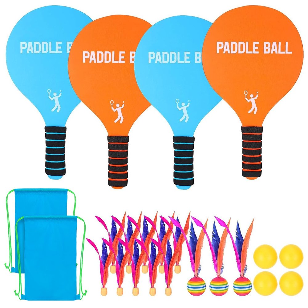 Beeplove 2 Sets Beach Games Toy Paddle Ball Set - Funny Paddleball Rackets Game, Outdoor Sports Toys for Kids Adults Family Games Yard Lawn Party Supplies, Beach Must Haves 2026, Blue Orange, Medium