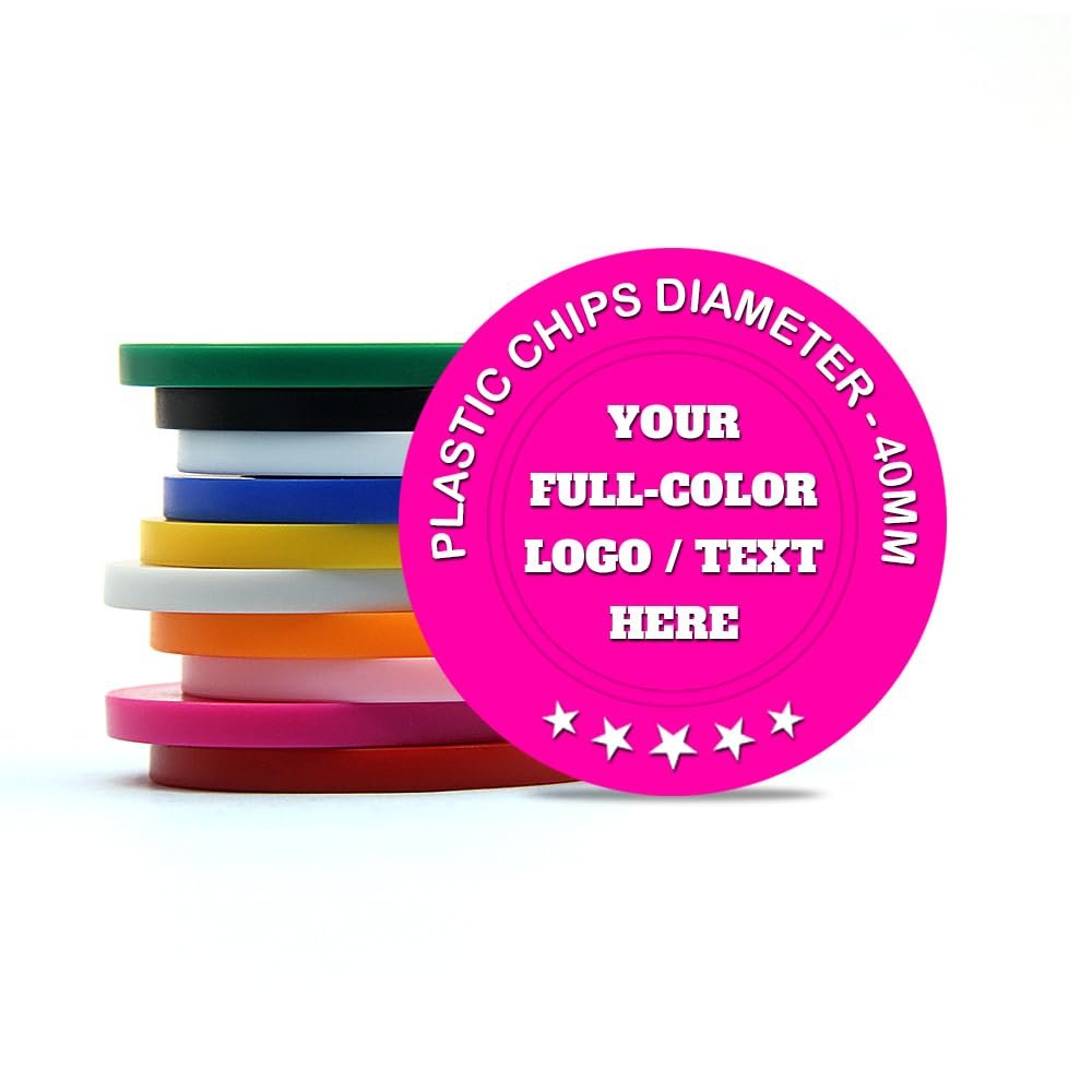 ToysCentral Basics 500 Custom Poker Chips Plastic Tokens,40mm/1.57in Diameter,Imprint Full-Color with Your Logo,Text or Images for Drink Bar,Wedding,Event,Company Advertise (Rose Red)
