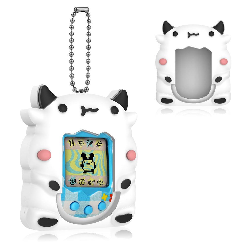 BEARDDO Silicone Case Compatible with Tamagotchi Original Virtual Pet Game Machine, Cow Cute Cartoon Virtual Pet Game Machine Protector Cover for Tamagotchi Original Accessories(White Cow)